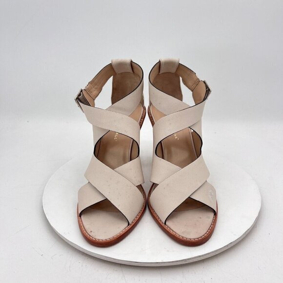 Loeffler Randall Women Size 10B Cream Beige Leather Peep Toe Buckle Heel Sandal - Picture 4 of 16